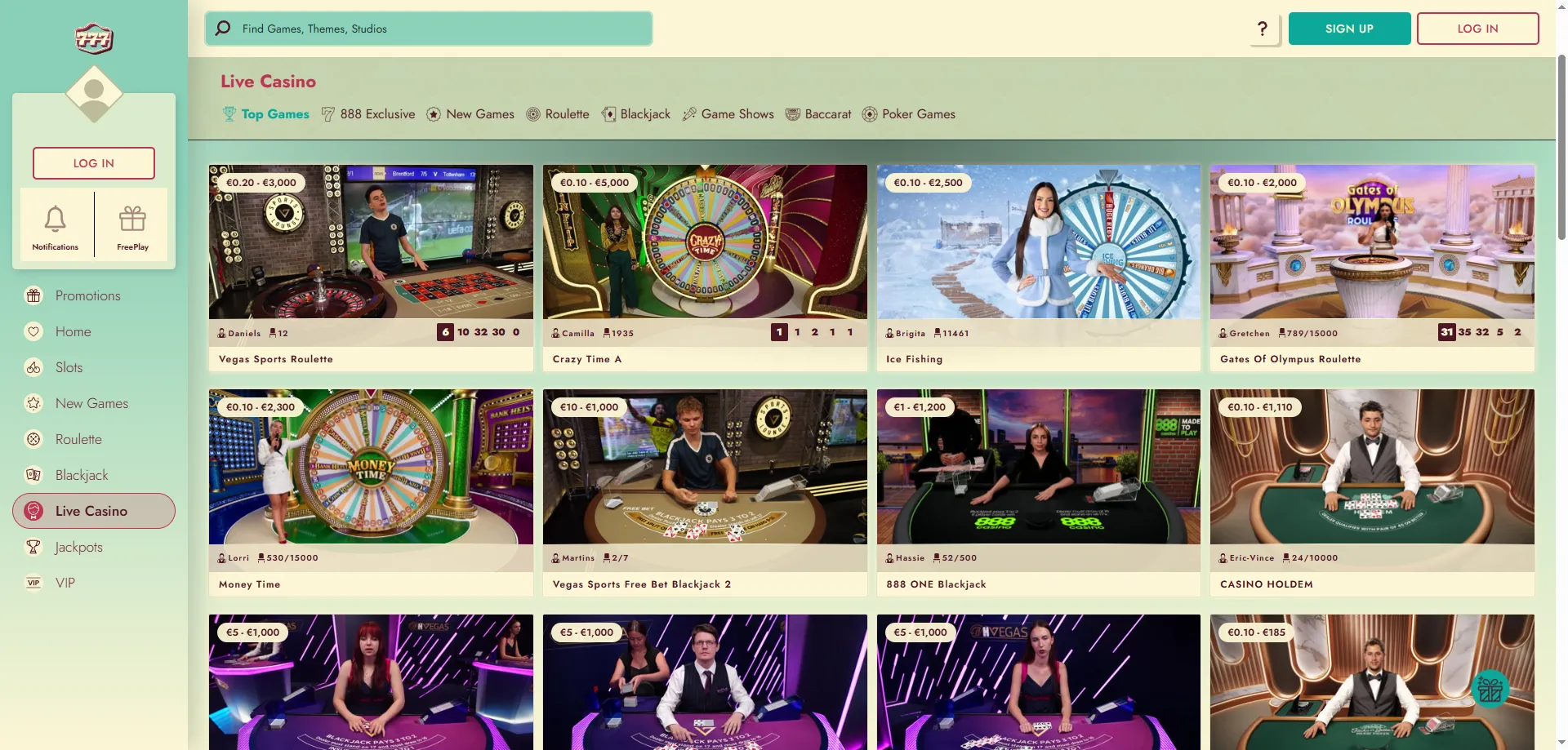 777 Casino live dealer tables — blackjack, roulette and baccarat